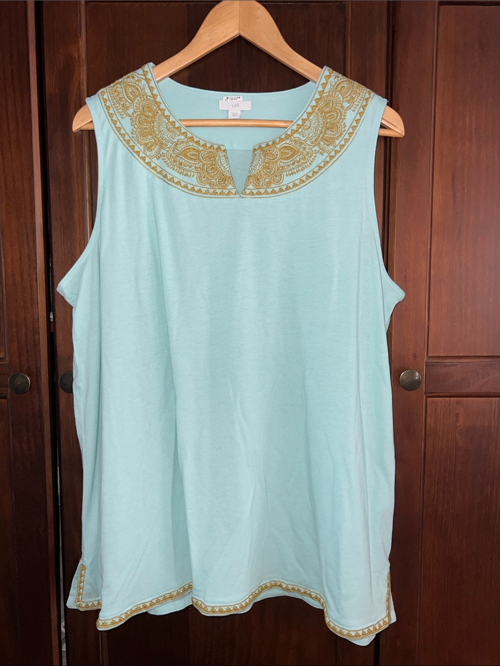J. Jill Embroidered Boho Knit Tank Top Tunic Size XL Aqua